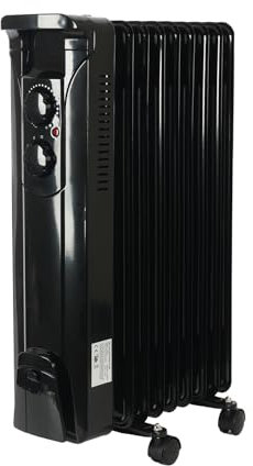 Oil Filled Radiator 9 Fin Portable Electric Heater 2000W with Adjustable Thermostat 3 Heat Settings Wheels Free Standing Safety Cut-Off for Home Office Room (Black)