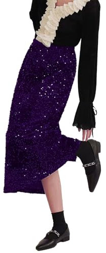 Jupe à paillettes pour femme - Robe de bal longue - Paillettes - Couleur unie - Élégante pour mariage - Robe de soirée, lilas, taille unique