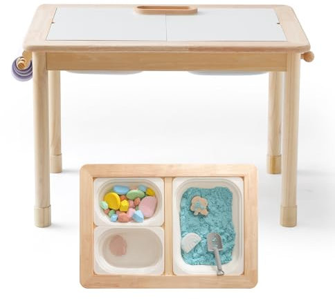 Mamimami Home Spieltisch Kinder, Maltisch für Kinder mit 3 Faltbare Aufbewahrungskästen Kindermöbel, Sandspieltisch, Sensorischer Tisch– Höhenverstellbar & Sicher für Kleinkinder ab 1 Jahr