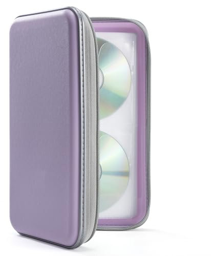 DVSICK DVD Case, 96 Capacity Plastic CD Holder Case Portable Travel Protective Zipper DVD Case Holder For Car Storage Wallet Bag(lavender)