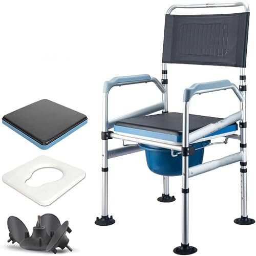 WPJQJWD Commode Toilet Chair, Bedside Commode Chair With Padded Seat Portable Bedside Toilet Chair With Splash Guard Toilet Bucket For Disabled And Elderly