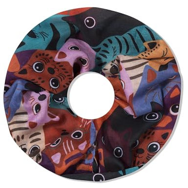 irisaa Damen Schal, Loop Schlauchschal leichter mit Katzen Muster, Halstuch Rundschal Loopschal für Frühling Herbst Ganzjährig, Schals Farbe 2019:Bunt