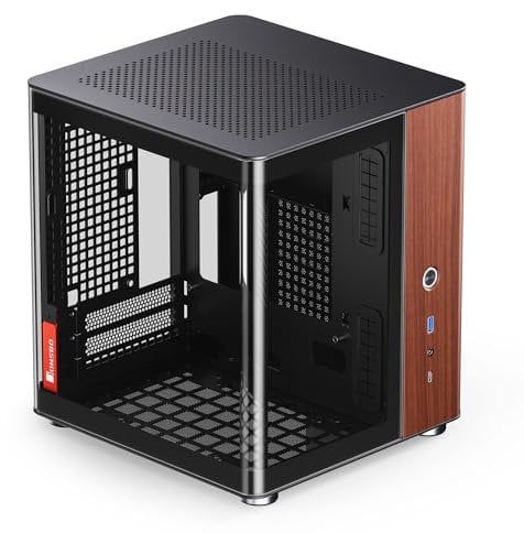Jonsbo TK-0 Mini ITX Case Nero – ITX Case con vetro temperato, alloggiamento Mini PC in legno, SFF Case per schede grafiche fino a 230 mm, USB C sul pannello frontale, rotazione di 90 gradi per