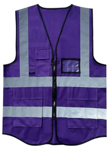 Wisafory Warnweste für Damen und Herren Reflektierendes Sicherheitsweste Hohe Sichtbarkeit Fahrradweste Arbeitsweste mit Multi-Pocket Workwear Jacke für Sport Laufen Fahrrad Schule Auto Lila