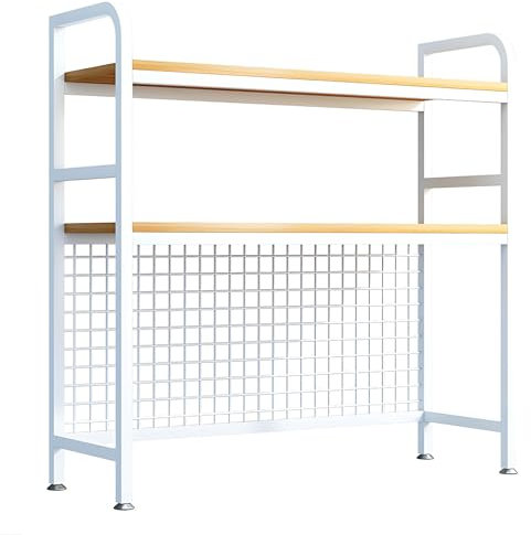 GASLIKE Tischregal 2-stufig für Büro und Küche, Schreibtisch Organizer und Bücherregal Tischregal mit Gitterfach, Holz & Metall, 115x98x20cm (Weiß)
