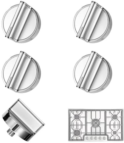 BOXOB 5pz W10594481 Manopole Fornelli a Gas per Whirlpool Gamma Fornelli a Gas, Acciaio Inox Manopole Piano Cottura Sostituiscono WPW10594481 AP6023301 Knob Controllo per WCG97US6DS00 WCG97US0DS00