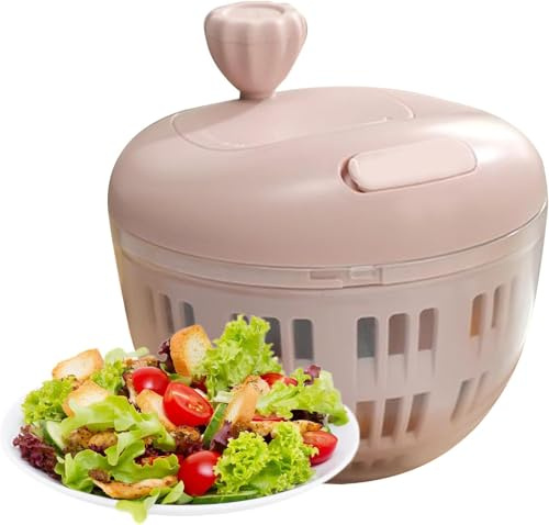 Mini Salatspinner -Siebe & Spitzsiebe- Quart Small Space Saver Easy-Pull BPA-freier Kunststoff Kompakt für Wohnmobile und Kleine Küchen Schnell Trockener Spinat Grünkohl und Frische Kräuter (Rosa)