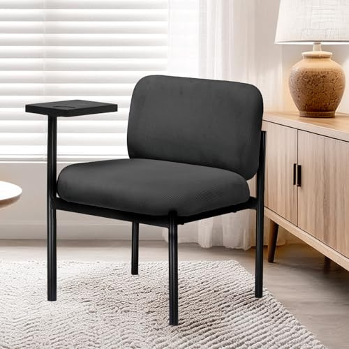 COMHOMA Accent Chair Fabric Modern Upholstered Tub Chairs with 180°Rotating Small Table Thick Soft Padded Seat Metal Legs Lounge Occasional Bedroom Chair