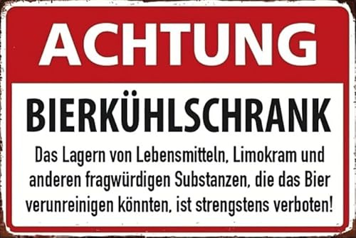 DekoDrom® Blechschild 18x12 cm Achtung Bierkühlschrank nichts anderes reinstellen nur Bier - Spruch Bar Kneipe Pub Geschenk
