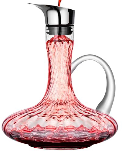NORIMODA Hand Blown Wine Decanter, 60oz Large Red Wine Decanter With Aerator, Lead-free Striped Glass Carafe, Cute Wine Accessories Set With Handle And Lid Filter, Unique Gifts For Wine Lovers