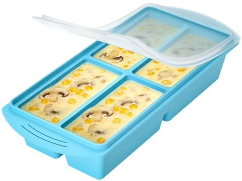 Soup Freezer Containers Silicone Freezer Tray Moulds with Lid, Soup Containers for Freezing Broth, Sauce, Food Storage and Ice Trays Silicone Soup Freezer Moulds Freeze 125ML/ 250ML (Blue)