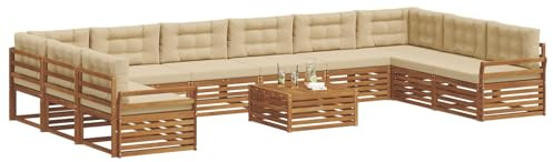 vidaXL Sofagarnituren 11 pcs Natur und Beige Massivholz Akazie, Garten-Sofa, Robustes Outdoor-Sofa für die Terrasse, lässige Lounge, bequemes Wohngefühl