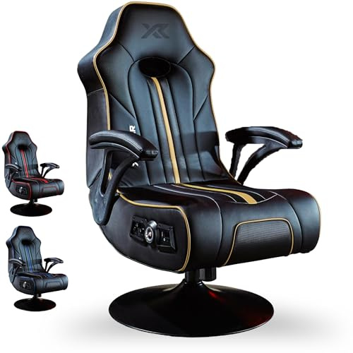 X-Rocker Torque Console Gaming Chair, 2.1 Stereo Audio Gaming Seat - Bluetooth Connectivity, Reactive Vibration, Foldable Base, Wipe-Clean Faux Leather for Teens & Adults - Black & Gold