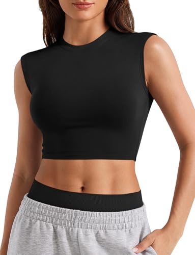 YEOREO Damen ohne Ärmel Kurz Fitness Top | Geschnittenes,Modal Top,Rundhalsausschnitt,Sommer,Y2K-Stil,Oberteil,für Unterwegs