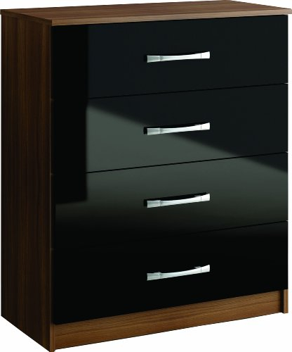 Birlea Lynx Kommode mit 4 Schubladen, Nussbaum, Walnit and Black, 89 x 76.6 x 37.9 cm