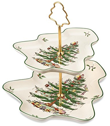 Spode Christmas Tree Sculpted 2-Tier Server, 8-Inch and 10-Inch