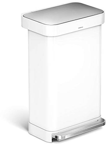 simplehuman CW2027 45L Rectangular Kitchen Pedal Bin with Liner Pocket, Silent Soft Close Lid, Strong Wide Pedal, White Steel, W 40.5cm x H 65.5cm x D 33.8cm