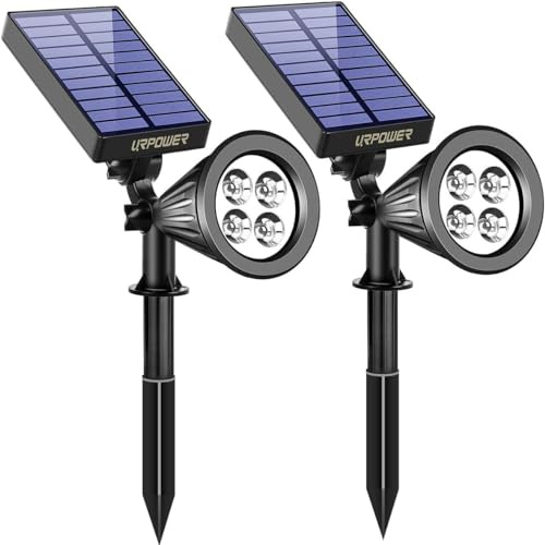 URPOWER Solar Spot Lights Outdoor Adjustable Spotlights, 2 Pack Cool White