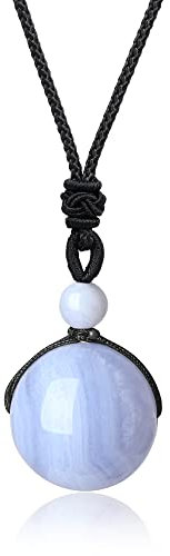 COAI Geschenkideen Glückskette aus Chalcedon Blau mit Verstellbarer Nylonschnur Halskette Perle Anhänger für Damen und Herren