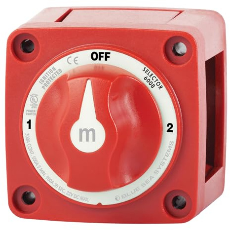 Blue Sea Systems 3‑Position Mini Battery Switch, Red, 6008 m‑Series