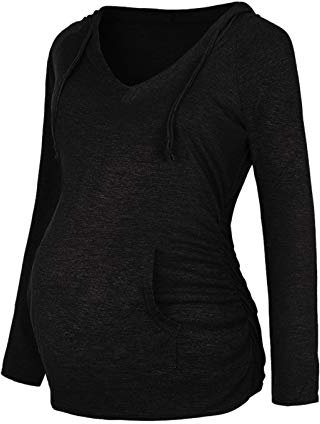 Haut Femme Enceinte Hiver a la Mode Chic Chemise avec Capuche Maternité