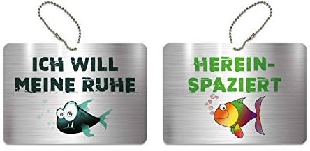 KaiserstuhlCard Magnete Türschild Ich Will Meine Ruhe Hereinspaziert Schild WC Kinderzimmer Deko Anhänger Wendeschild 14,8 cm x 10,5 cm Fisch Symbole
