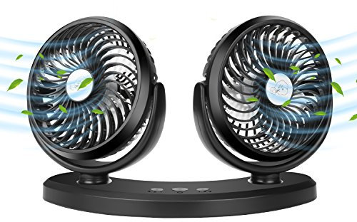 COMLIFE Auto Ventilator USB Drehbarer Tischventilator Doppeltköpfe Lüfter mit 3 einstellbaren Stufen, Leise Starke Armaturenbrett Kühler, Auto Fan Für Fahrzeug, LKW, Rücksitz