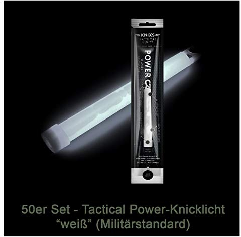 50er Set - Power-Knicklicht/Leuchtstab Tactical Light im Militär-Standard - weiß leuchtend (6 / 15cm) - einzeln verpackt - mindestens 12 Stunden Leuchtdauer
