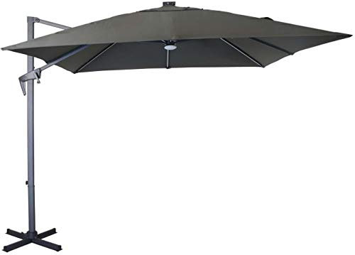 Proloisirs Parasol Deporte 2,7x2,7m / 8 nh a LED inclinable - manivelle Grade 6 - Gris/Gris