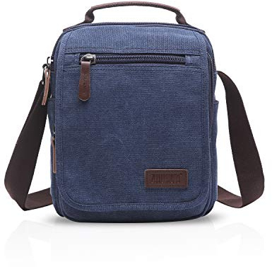 FANDARE Leinwand Umhängetasche Schultertasche Kuriertasche Canvas Messenger Bag für Herren Damen Klein Aktentasche Männer und Frauen Reise Arbeitstasche 9.7 Zoll Tablet Dunkelblau