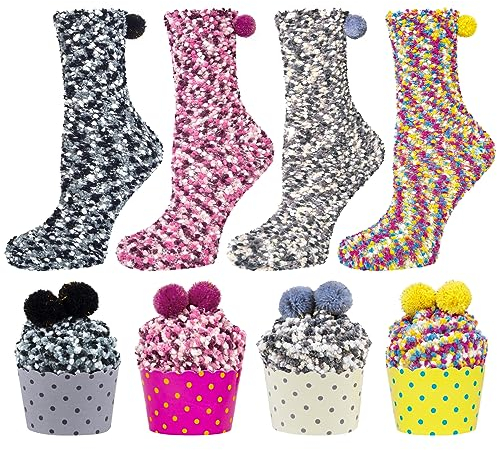 YSense Snug Geschenke für Frauen Kuschelsocken Damen Winter Warme Cupcake Flauschige Weihnachtsgeschenke Kuschelsocken Damen 39-42 Valentinstag Geburtstagsgeschenk MEHRWEG