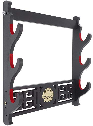 Z-fiber Support Mural épée Porte-épée présentoir rembourré Katana Wakizashi Genji et samouraï épées Motif Dragon,3 Tier