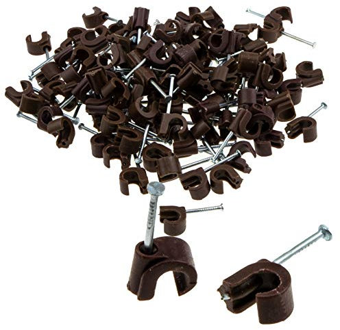 Cable Clip Hook Style 5mm to 7mm Round for Fastenings Cables Brown [100 Pack]