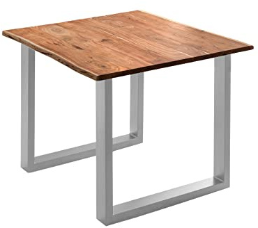 SAM Esstisch Quinn 90x90 cm Baumkante Akazie nussbaum/U-Gestell Silber | massiv, Echte Baumkante, Akazienholz nussbaumfarben, Baumkantentisch, Esszimmertisch, Metallbeine