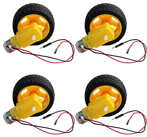 GUUZI Mini DC Elettrico Cambio a Doppio Albero con Ingranaggio TT Ruota per Pneumatici in Plastica per Motori DC 3-6V per Arduino 1:48 Robot per Auto Intelligente (4 Set)