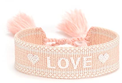gewebtes Armband, Freundschaftsarmband, Webarmband, besticktes Armband (LOVE mit Herz rosa)