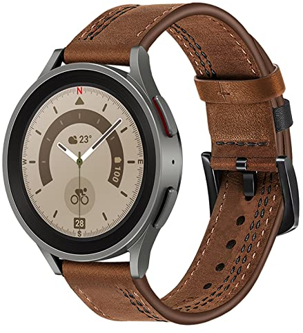 TRUMiRR Kompatibles 20mm Doppel Farbe Lederarmband für Galaxy Watch 7/6/6 Classic/5 Pro 45MM/4 40mm 44mm - Ersatzarmband für Samsung