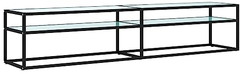 vidaXL TV Schrank Lowboard TV Möbel Tisch Board Sideboard Fernsehtisch Fernsehschrank HiFi-Schrank Weiß Marmor-Optik 200x40x40,5cm Hartglas