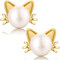 Katzen Ohrringe Gold Katze Ohrstecke Cat Earrings Ohrringe Perlen Katze Silber,Ohrringe Katze Silber,Süßwasser Katzen Perlen Ohrringe Gold Katze Silber Ohrringe,Ohrringe Damen Katze,Katzen Ohrstecker