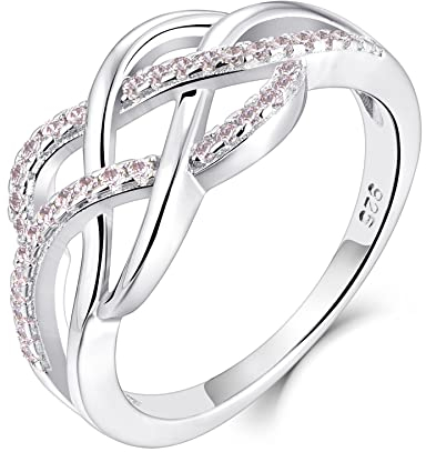 YL Bague celtique en argent 925 octobre pierre de naissance rose cubique zircone anniversaire éternité infini celtique noeud bague pour femme (taille 60)