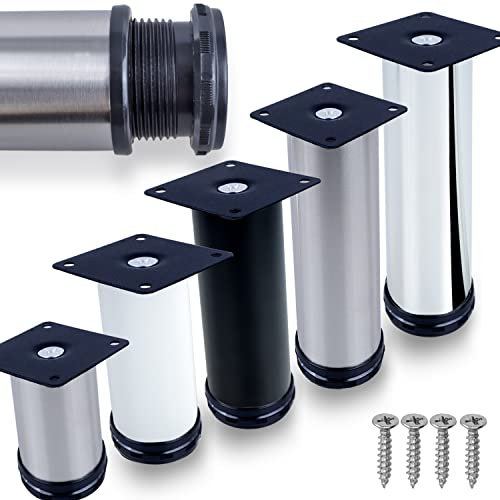 Stahlia 4er Set Möbelfüße Edelstahl gebürstet Schrankfüße Möbelbeine verstellbar für Sideboard Kommode Sofa Bett Schrank Couch Bad Möbel mit Schrauben | Ø50 mm | Höhe 30cm