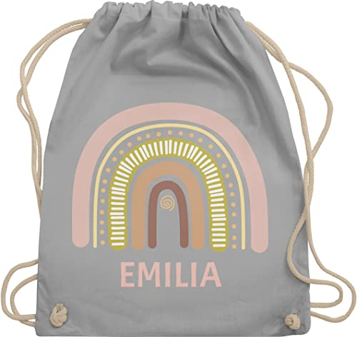Turnbeutel Rucksack - Boho - Regenbogen - Dein Name - Unisize - Hellgrau - wäschebeutel kindergarten personalisierte geschenke schulkind turn beutel sporttasche mädchen kinder