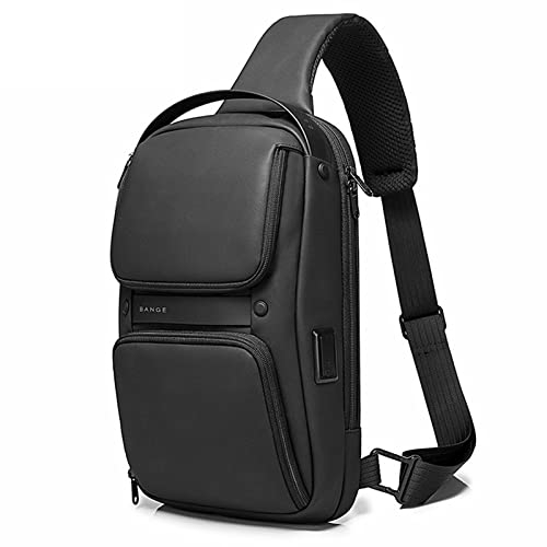 OZUKO Sling Bag Herren Sling Rucksack Brusttasche Umhängetaschen Schulter Rucksack Wasserdichte Schultertasche mit USB für Arbeit Reisen Wandern (Schwarz)