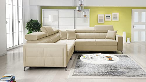 All4All Ecksofa Simi IV - Schlaffunktion - Bettkasten - L Form - Verstellbare Kopfstützen - Schlafsofa - Sofa - Sofaeck - Couch - Eckcouch - 275x270cm - Möbel 26 (2162, Links)