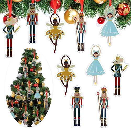 20 Stück Weihnachten Nussknacker Dekoration Set Holz Nussknacker Ornamente für Baum Mini Mädchen Prinzessin Ballett Maus König Soldat Figuren für Xmas Tree Outdoor Party (Lebendiger Stil, Acryl)