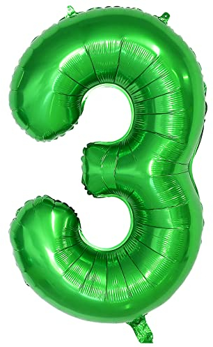 onehous Dark Green 3 Balloons, 40 Inch Large Foil Balloons Number 3 Green, Self Inflating Helium Balloons Number 3 Girls Birthday Party Jungle Football Party Decorations Supplies (Dark Green#3)