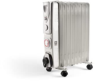 PIFCO Oil Filled Radiator 2000W White 9 Fin - 3 Heat Settings 800W, 1200W, 2000W - 24hr timer Oil Heater for Home, Office, Hotel with UK Plug - Free Standing Electric Radiator