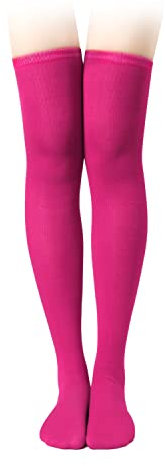 KINBOM Chaussettes Hautes, 65cm de Long Douces Bas Longs Chaussettes Montantes Femmes Filles pour Tenue Quotidienne Festival Halloween Noël Costume Cosplay (1 Paire, Rose rouge)