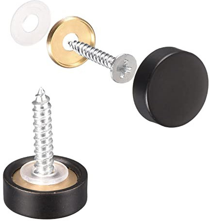 sourcing map Mirror Screws, 14mm/0.55, 6Pcs Brass Decorative Cap Screws Cover Nails Fasteners for Mirror Tables Bath Plates Wardrobes Glass Signs, Black