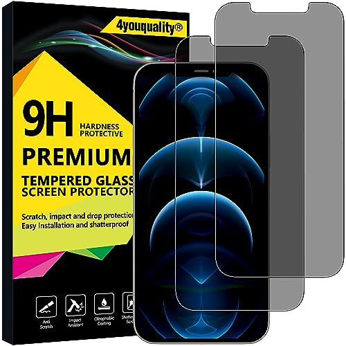 4youquality Privacy Screen Protector for iPhone 12 Pro Max (6.7-Inch), Anti Spy Tempered Glass Film, 2-Pack, [LifetimeSupport][Anti-Spy][Impact-Resistant][Anti-Scratch]